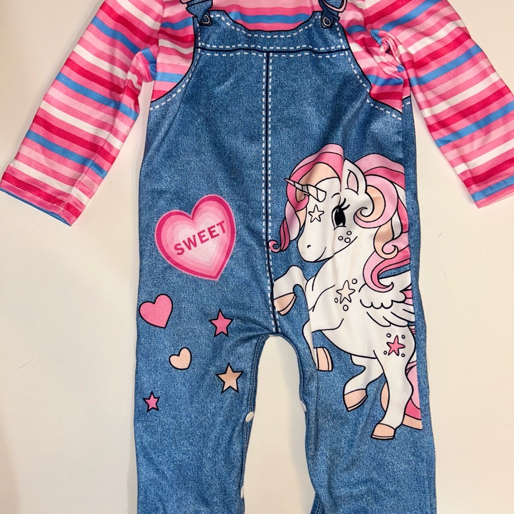 Striped Unicorn Denim Romper